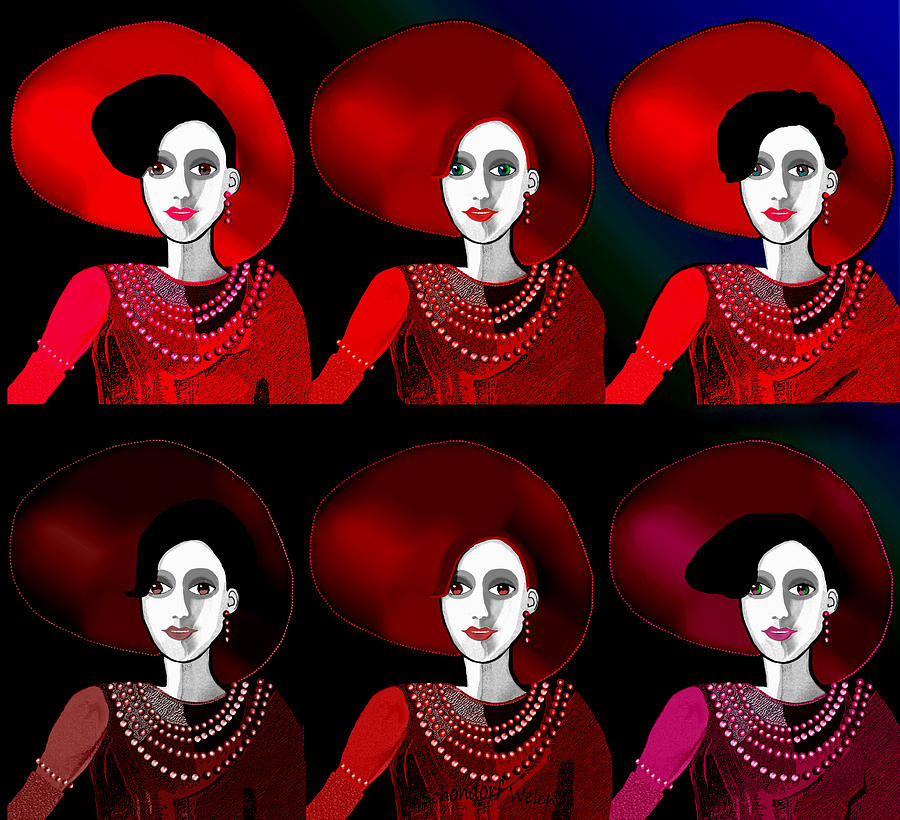 1702 - Lady in red Glow 2017 Digital Art by Irmgard Schoendorf Welch