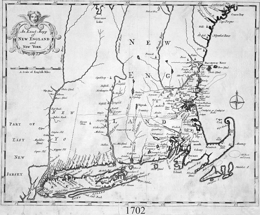 1702 Map of New England and New York Digital Art by Toby McGuire