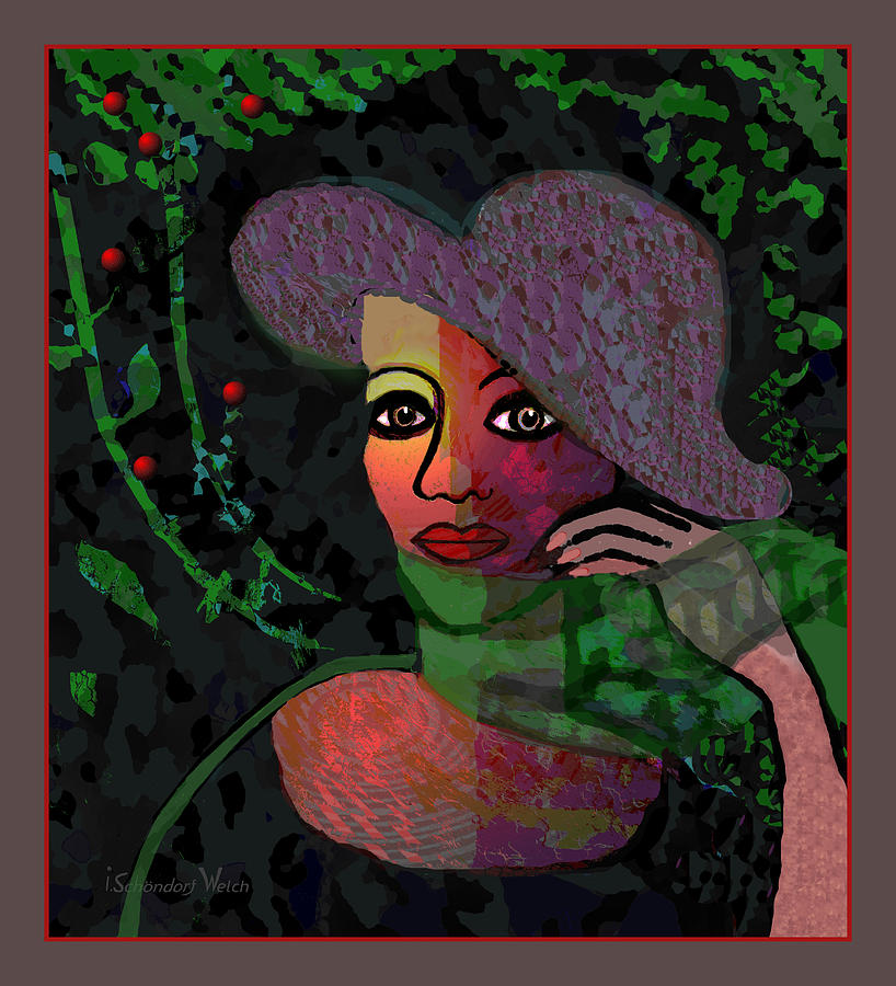 1706 - Lady with green scarf 2017 Digital Art by Irmgard Schoendorf Welch