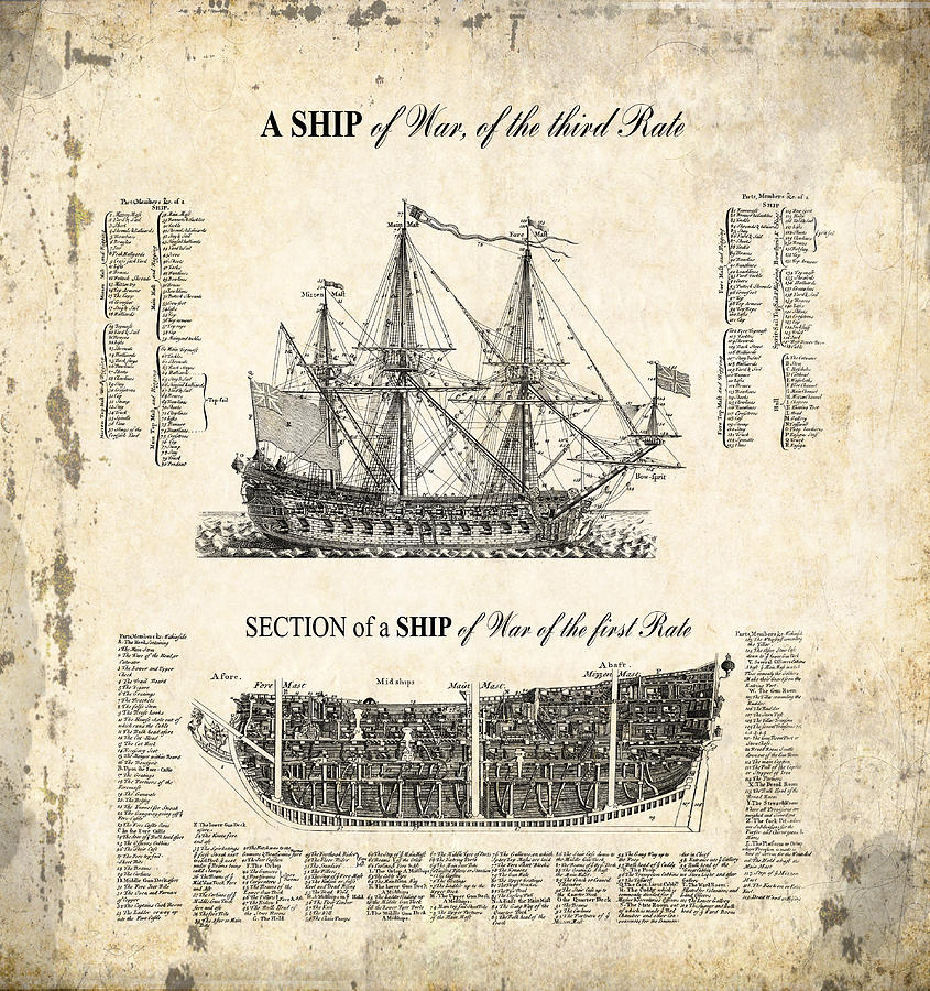 1728 Illustrated British War Ship Digital Art by Daniel Hagerman