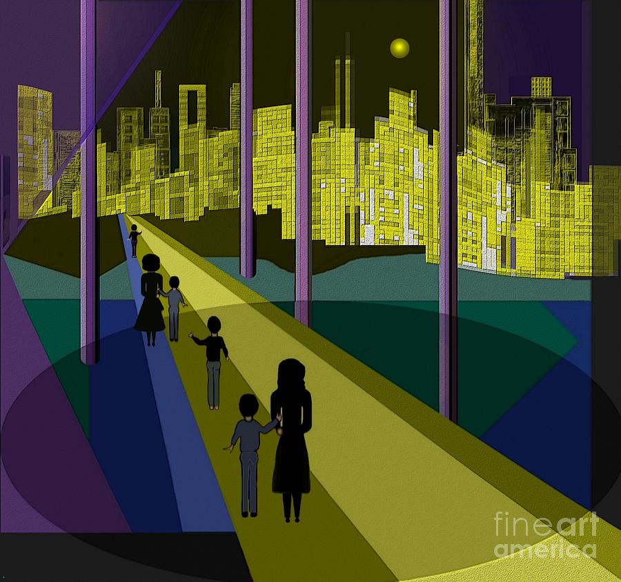 177 - Nightwalking to the golden city   Digital Art by Irmgard Schoendorf Welch