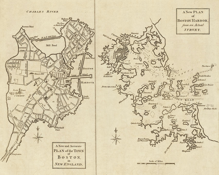 1775 City Planner Map of Boston and Boston Harbor Digital Art by Toby McGuire