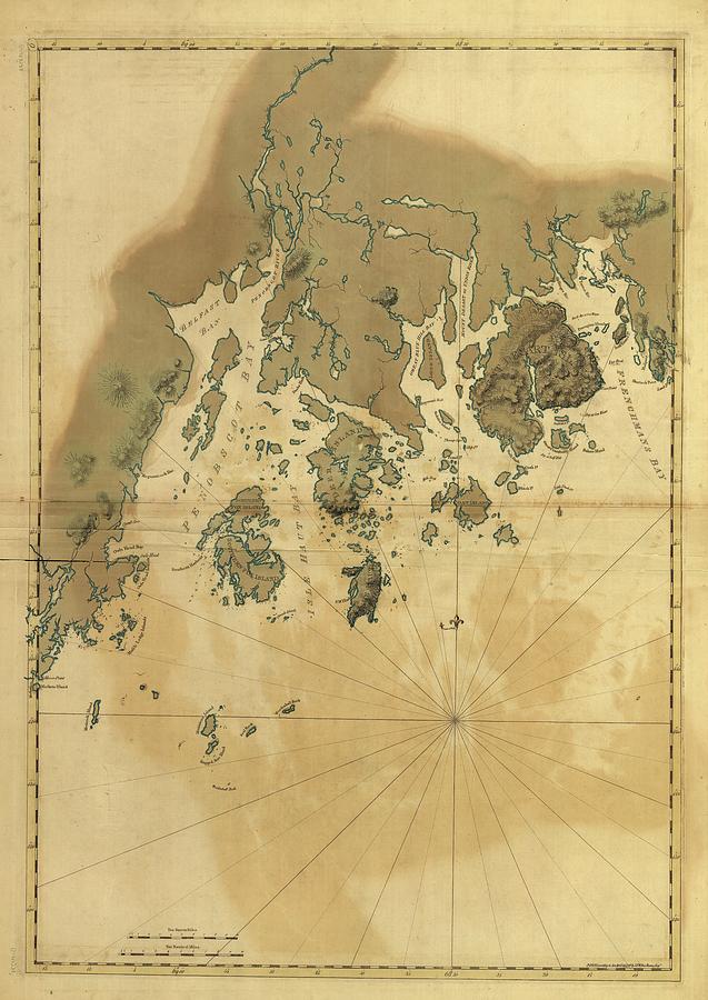 Historical Map Drawing - 1776 Maine Coast Map by Dan Sproul Historical Map Drawing - 1776 Maine Coast Map by Dan Sproul