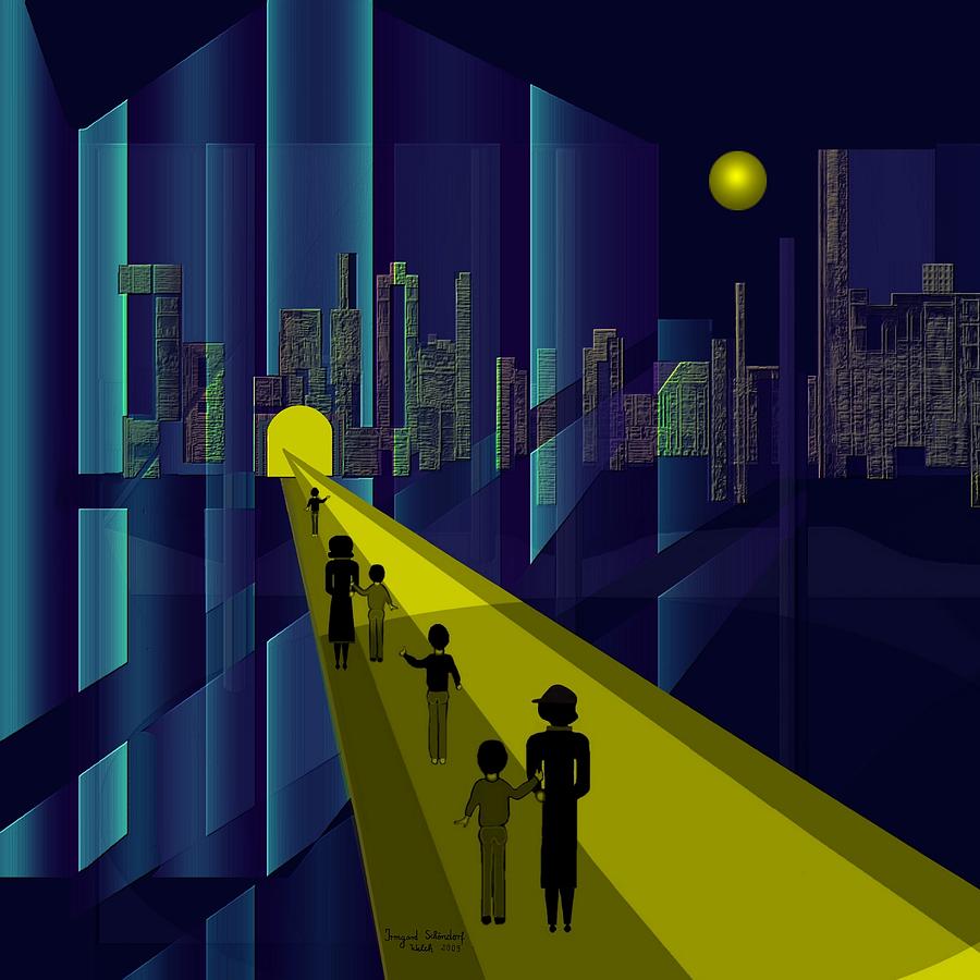 178 - Nightwalking to the golden city    Digital Art by Irmgard Schoendorf Welch