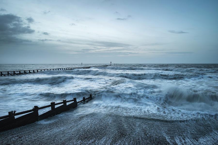 Winter Photograph - Beautiful dramatic stormy landscape image of waves crashing onto #18 by Matthew Gibson