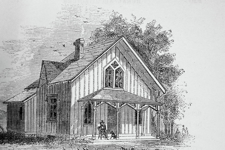 19 Century Farmhouse with Dog on Front Poarch Photograph by Douglas Barnett