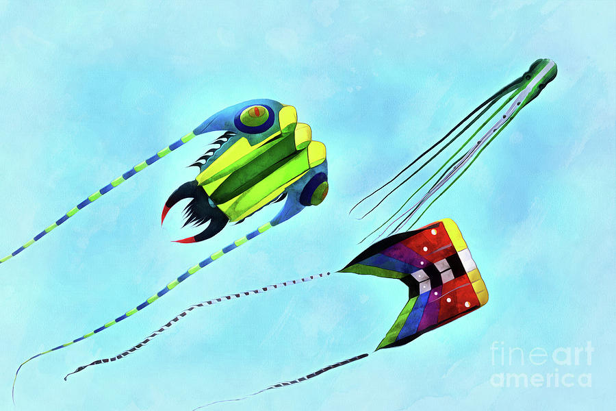 Kites flying during Kite festival #18 Painting by George Atsametakis
