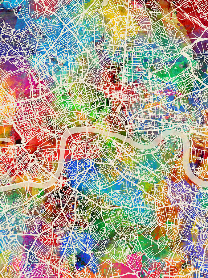 London England Street Map #18 Digital Art by Michael Tompsett