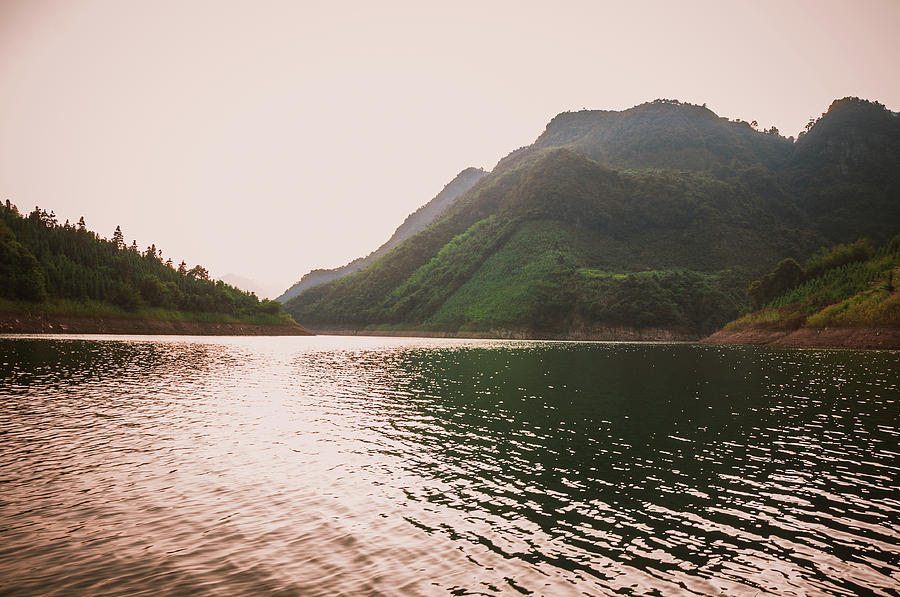 The mountains and lake scenery in sunset #18 Photograph by Carl Ning