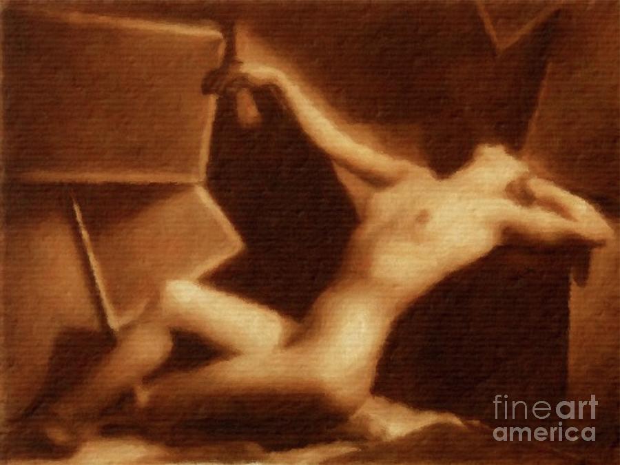 Vintage style nude study, erotic art by mary bassett canvas print