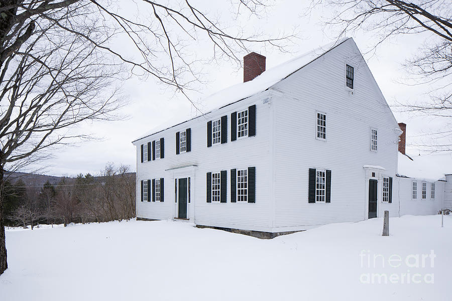 Winter Photograph - 1800 White Colonial Home by Edward Fielding