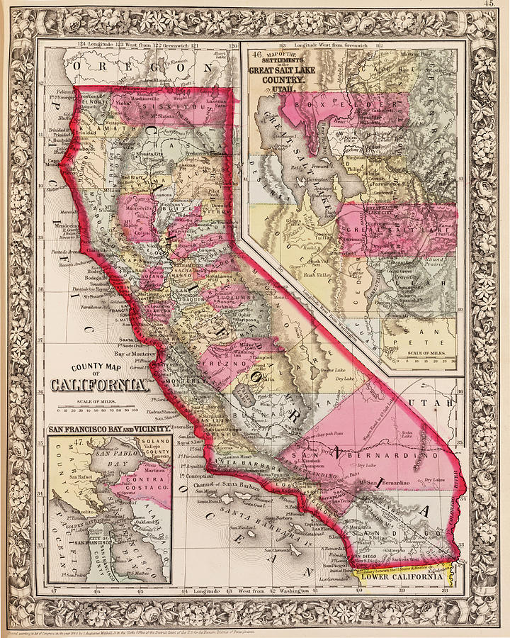 1800s California Historical Map Digital Art by Toby McGuire