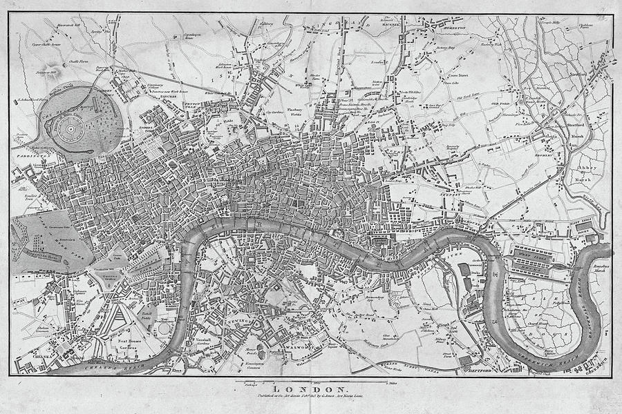 1800s London Map Black and White London England Digital Art by Toby McGuire