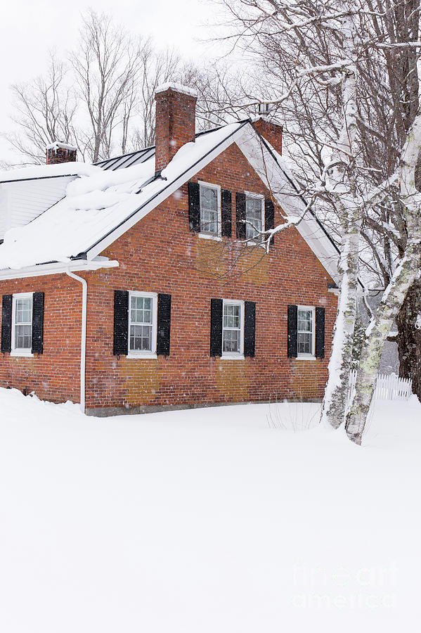 1800s New England Brick Farm House in Winter Vert Photograph by Edward Fielding