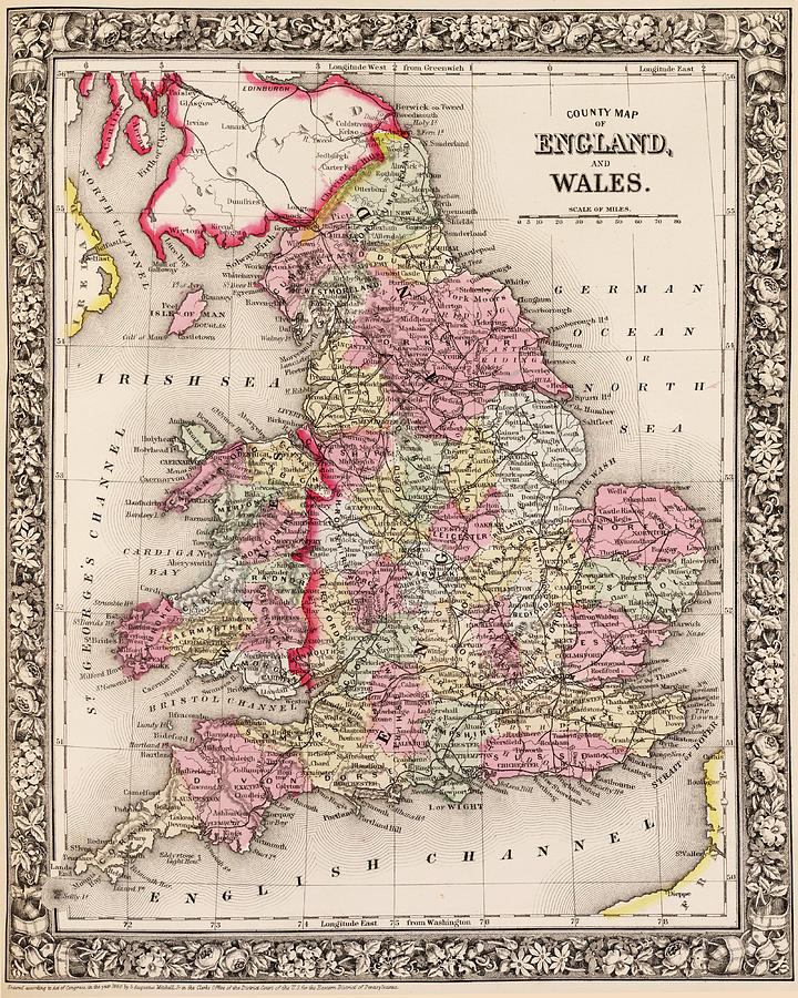 1800s Wales County Map Wales England Color Digital Art by Toby McGuire