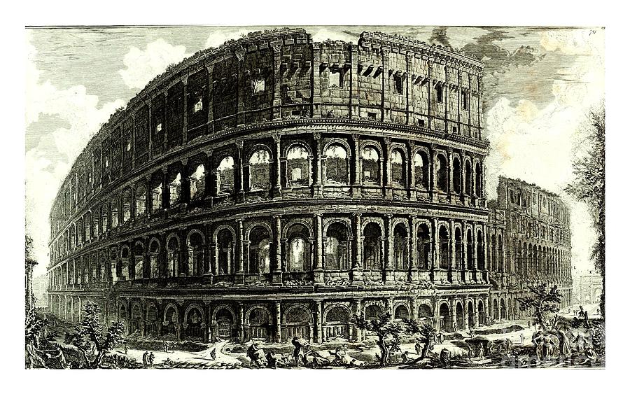 1810 Italian etching of the ruins of the roman colosseum  Drawing by Peter Ogden