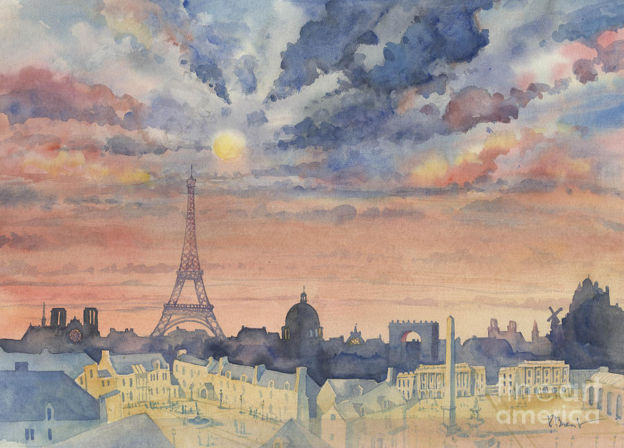 18107 - Paris Skyline at Sunset Painting by Paul Brent - Pixels