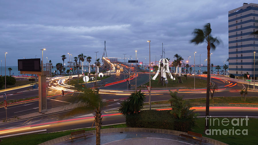 1812 Bridge Roundabout Traffic Lights Cadiz Spain Photograph