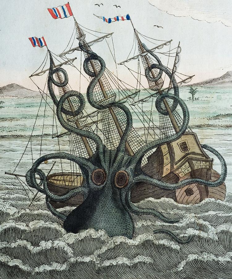 19th Century Photograph - 1815 Collosal Polypus Octopus And Ship by Paul D Stewart