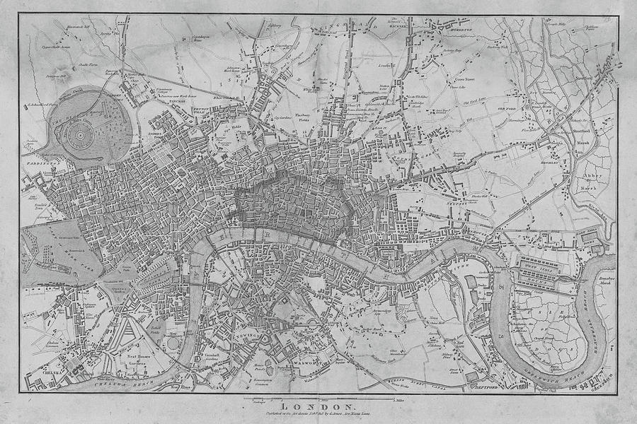1815 London Map Black and White Digital Art by Toby McGuire