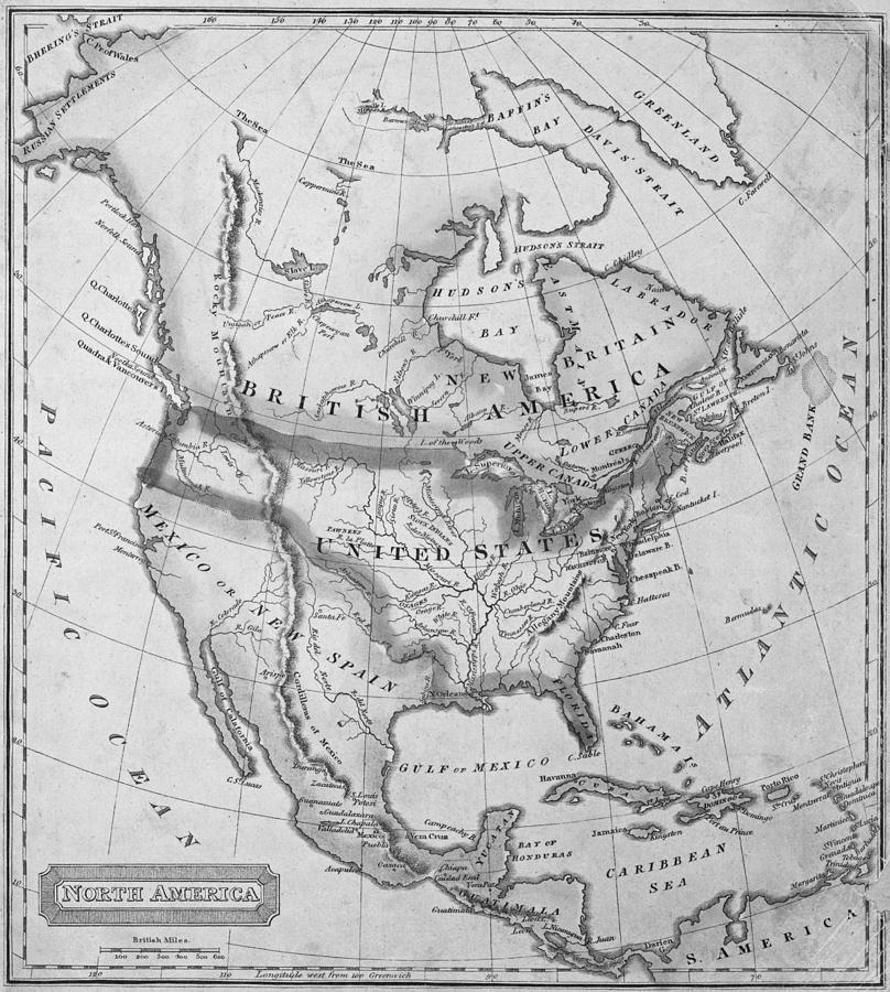 1822 Map of North America Black and White Digital Art by Toby McGuire