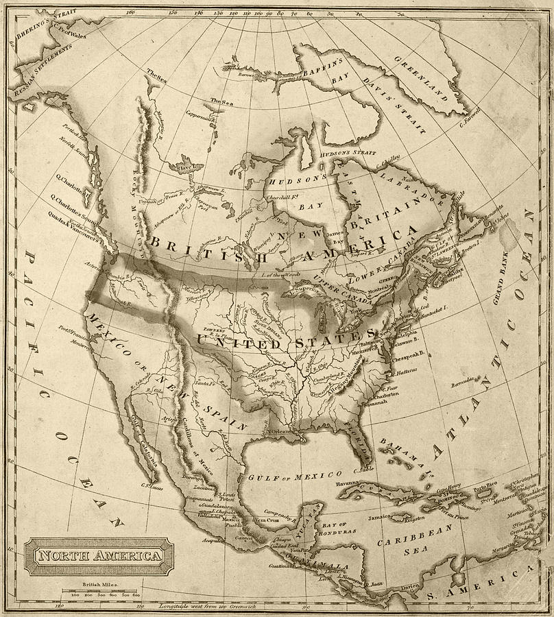 1822 Map of North America Sepia Digital Art by Toby McGuire