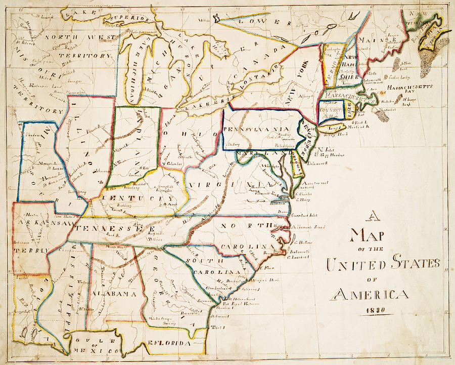 1830 Map of the United States Color Digital Art by Toby McGuire
