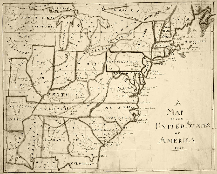 1830 Map of the United States Sepia Digital Art by Toby McGuire