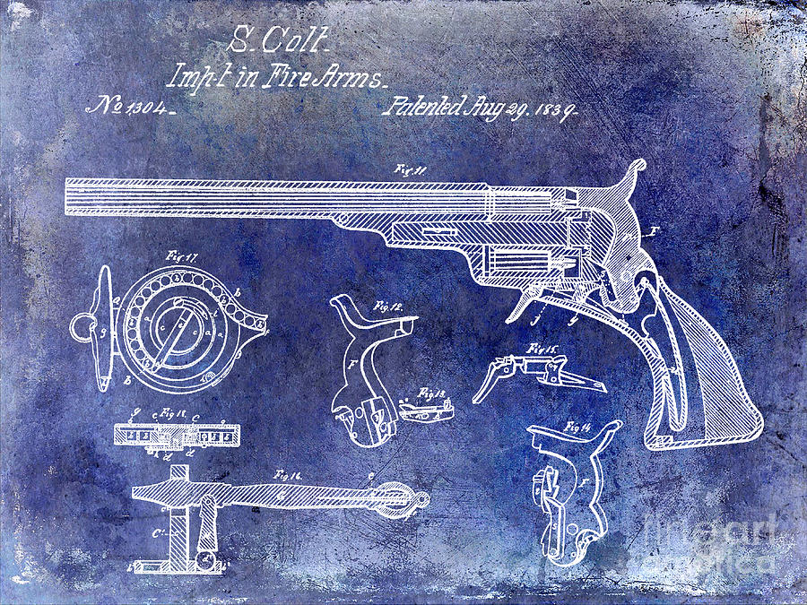 1839 Colt Firearms Patent Blue Photograph by Jon Neidert