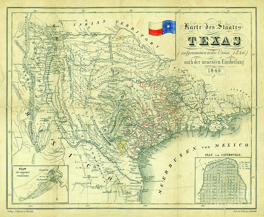 Texas Map Photograph - 1849 Texas Map by Jon Neidert