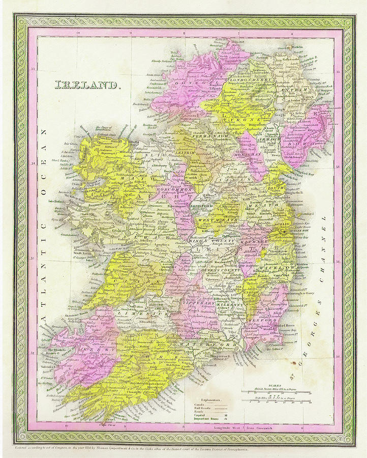 1850 Vintage Map of Ireland Digital Art by Bill Cannon