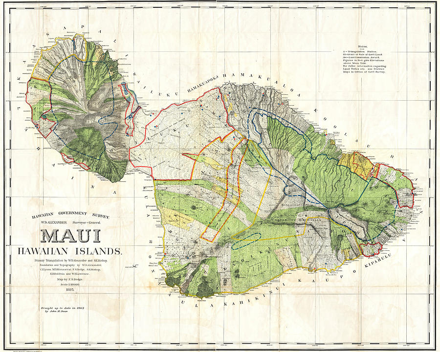 Vintage Digital Art - 1855 Government Survey Map of Maui Hawaii Updated in 1903 by Toby McGuire