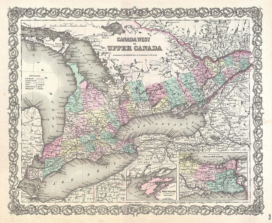 1855 Map of Upper Canada or Ontario Painting by Celestial Images