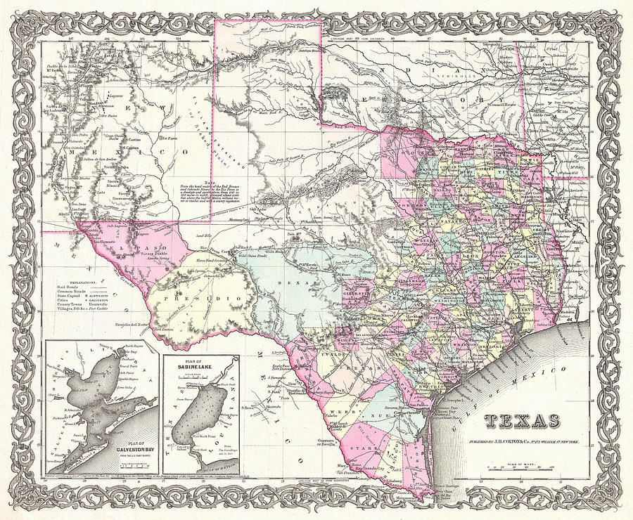 1855 Texas Map Painting by Gary Grayson