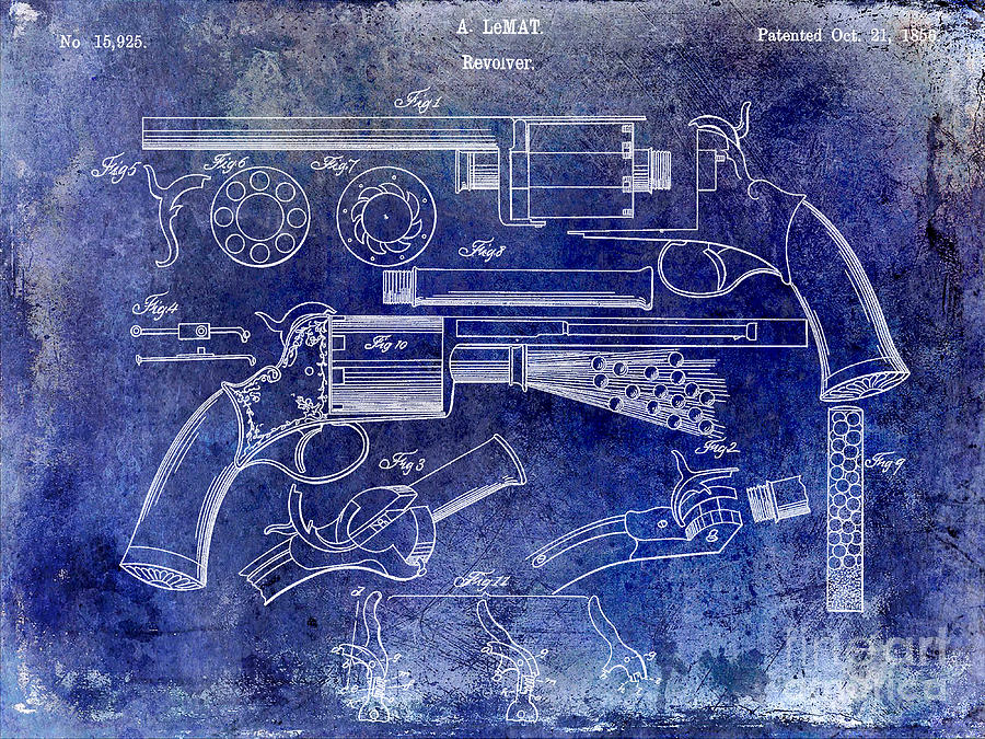 1856 Revolver Patent Blue Photograph by Jon Neidert