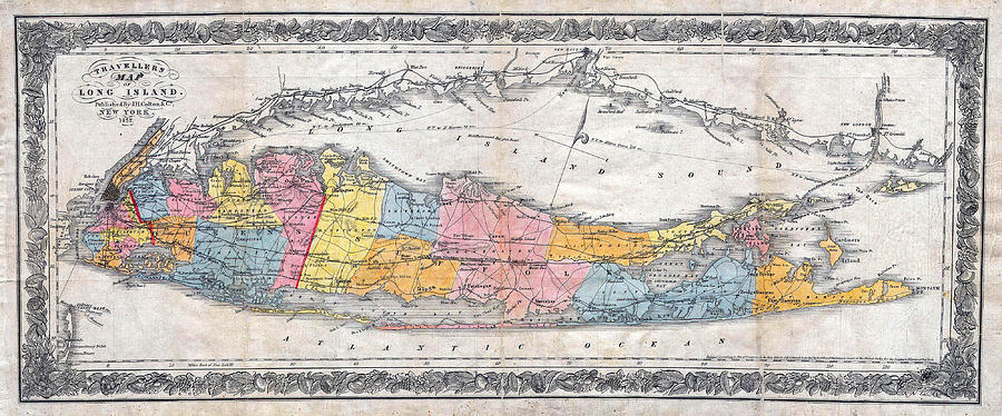 1857 Coltons Travelers Map of Long Island Photograph by James Kirkikis