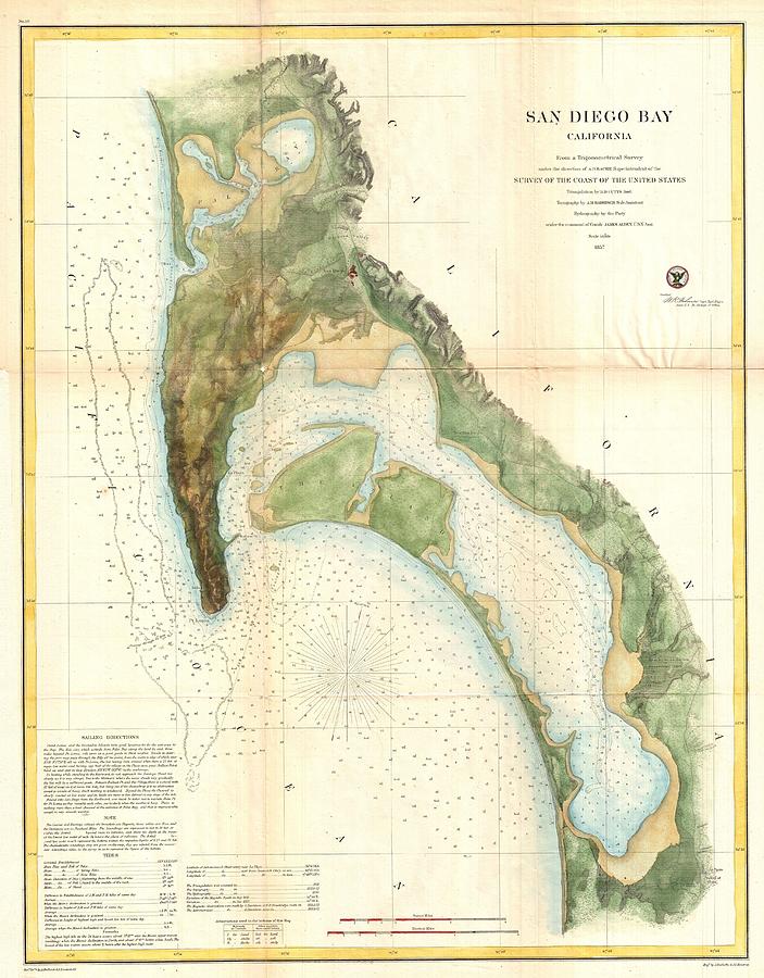 1857 U.S.C.S. Map of San Diego Bay, California Photograph by Paul Fearn