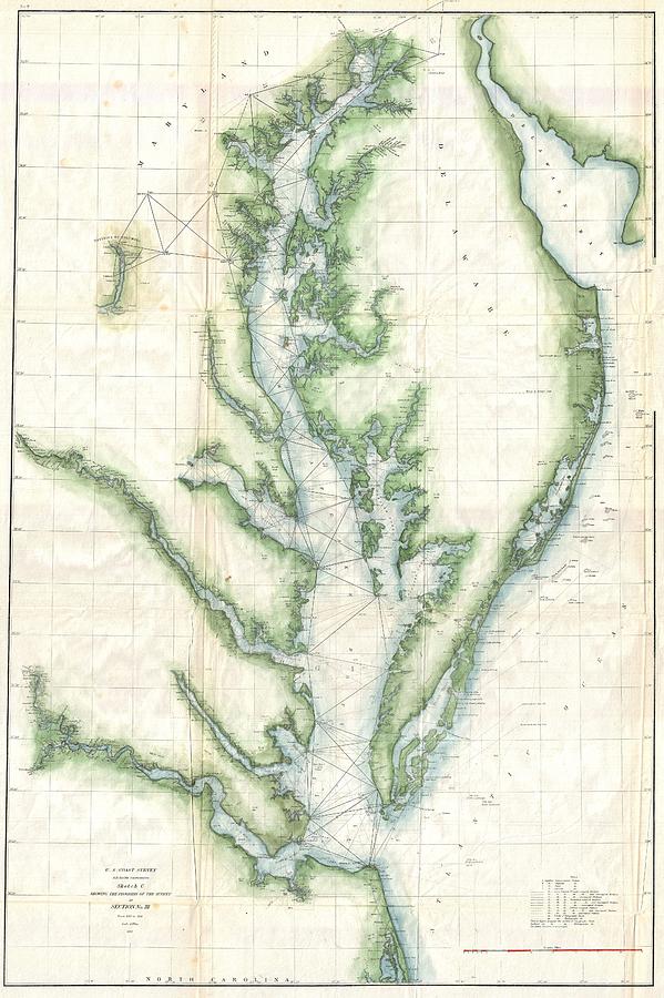 1859 U.S. Coast Survey Chart or Map of the Chesapeake Bay Photograph by Paul Fearn