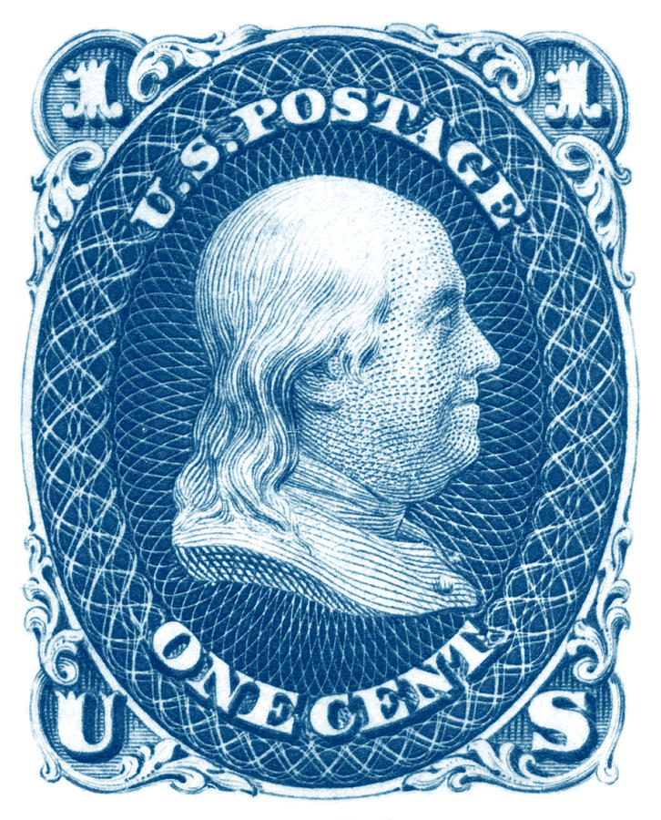 1861 Benjamin Franklin Stamp Painting by Historic Image