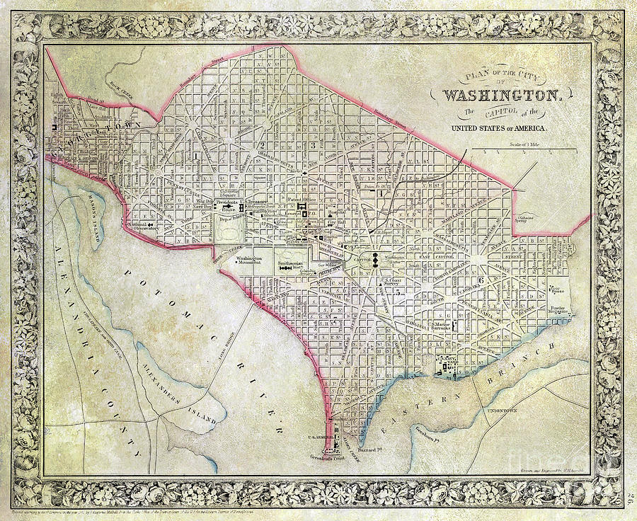 1861 Map of Washington DC Photograph by Jon Neidert