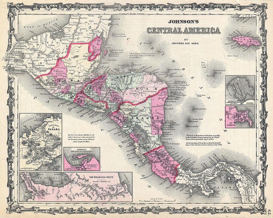 Abstract Photograph - 1862 Johnson Map of Central America by Paul Fearn