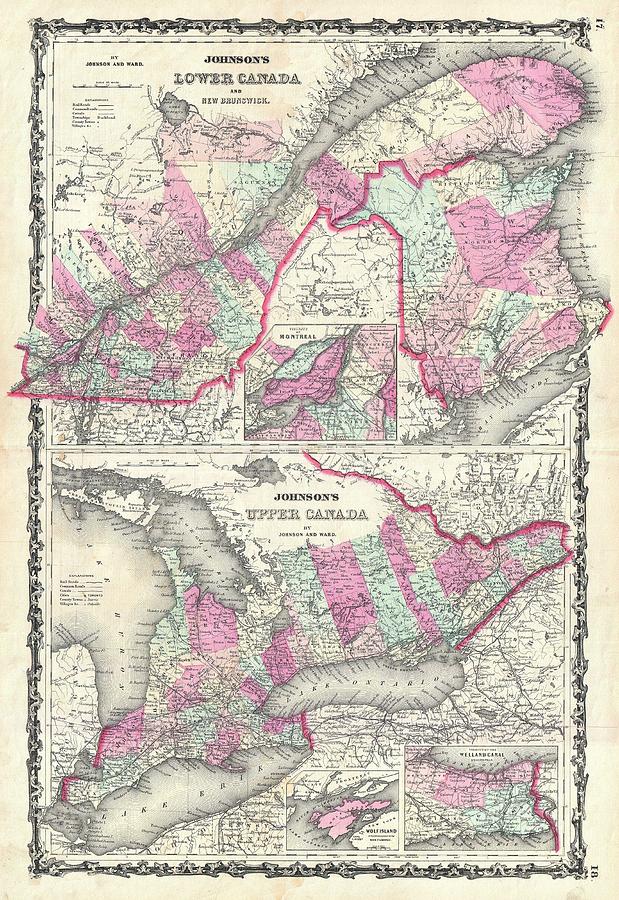 1862 Johnson Map of Ontario and Quebec, Canada Photograph by Paul Fearn