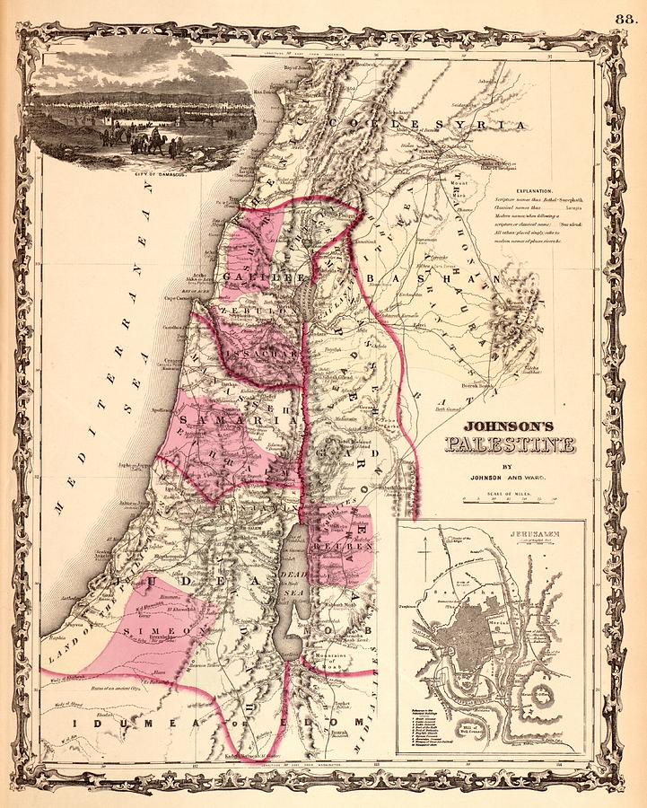 1862 Johnson Map of Palestine - Israel - Holy Land Photograph by Paul ...