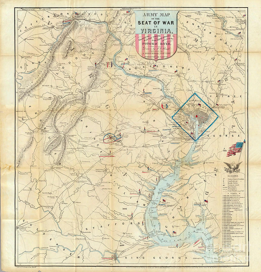 1862 Map of Virgina Washington DC Painting by Celestial Images