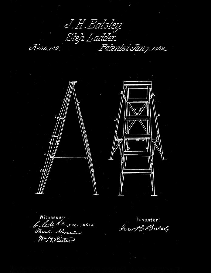 1862 Step Ladder Patent Drawing Drawing by Steve Kearns
