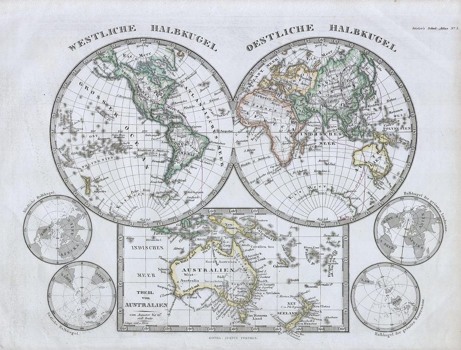 1862 Stieler Hemisphere Map of the World  Photograph by Paul Fearn