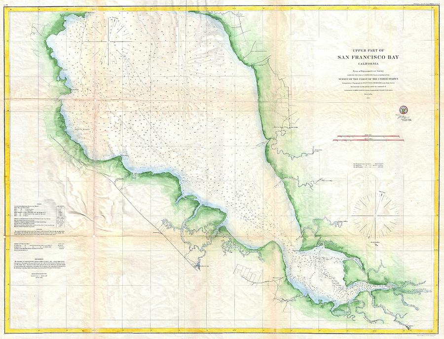 1862 U.S.Coast Survey Map of the Southern Part of San Francisco Bay Photograph by Paul Fearn