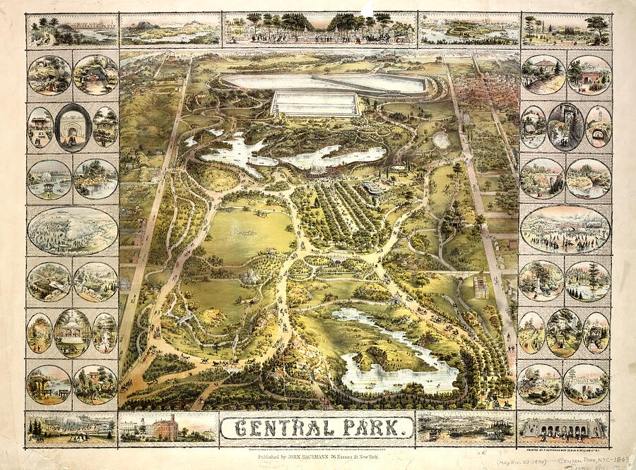 Central Park Photograph - New York 1863 Central Park Map by Paul W Faust - Impressions of Light