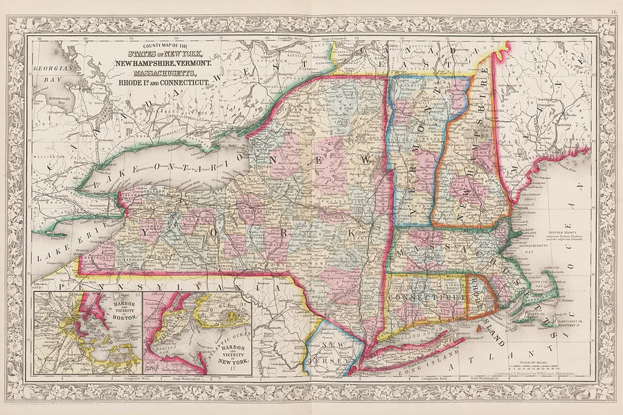 1863 New England and New York Map Digital Art by Toby McGuire