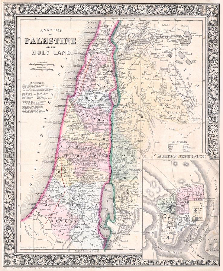 1864 Map of Palestine Israel or the Holy Land  Painting by Celestial Images